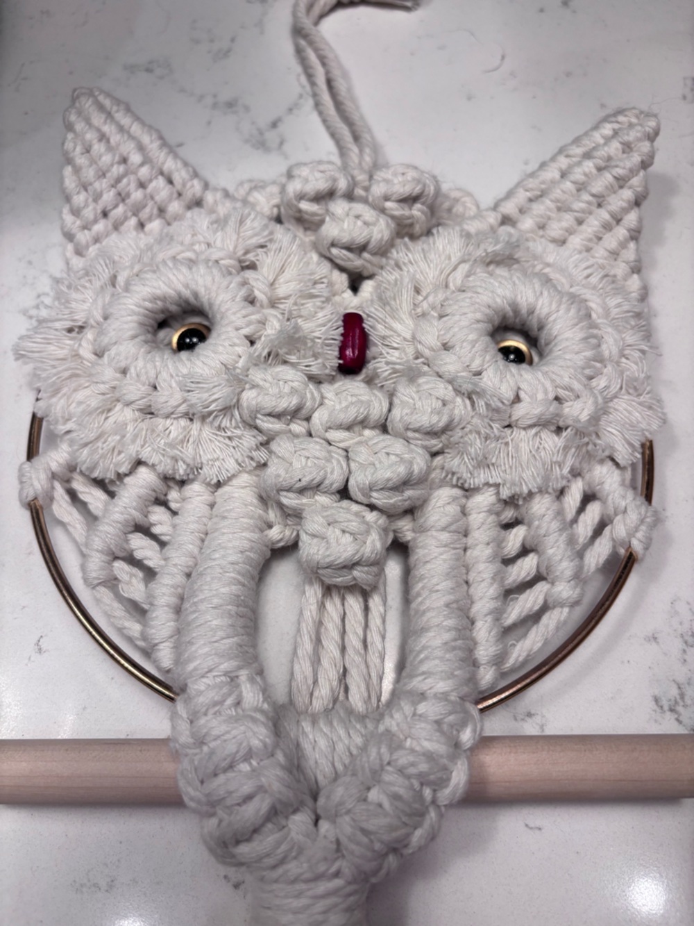 Handmade Cream Macrame Owl Wall Hanging